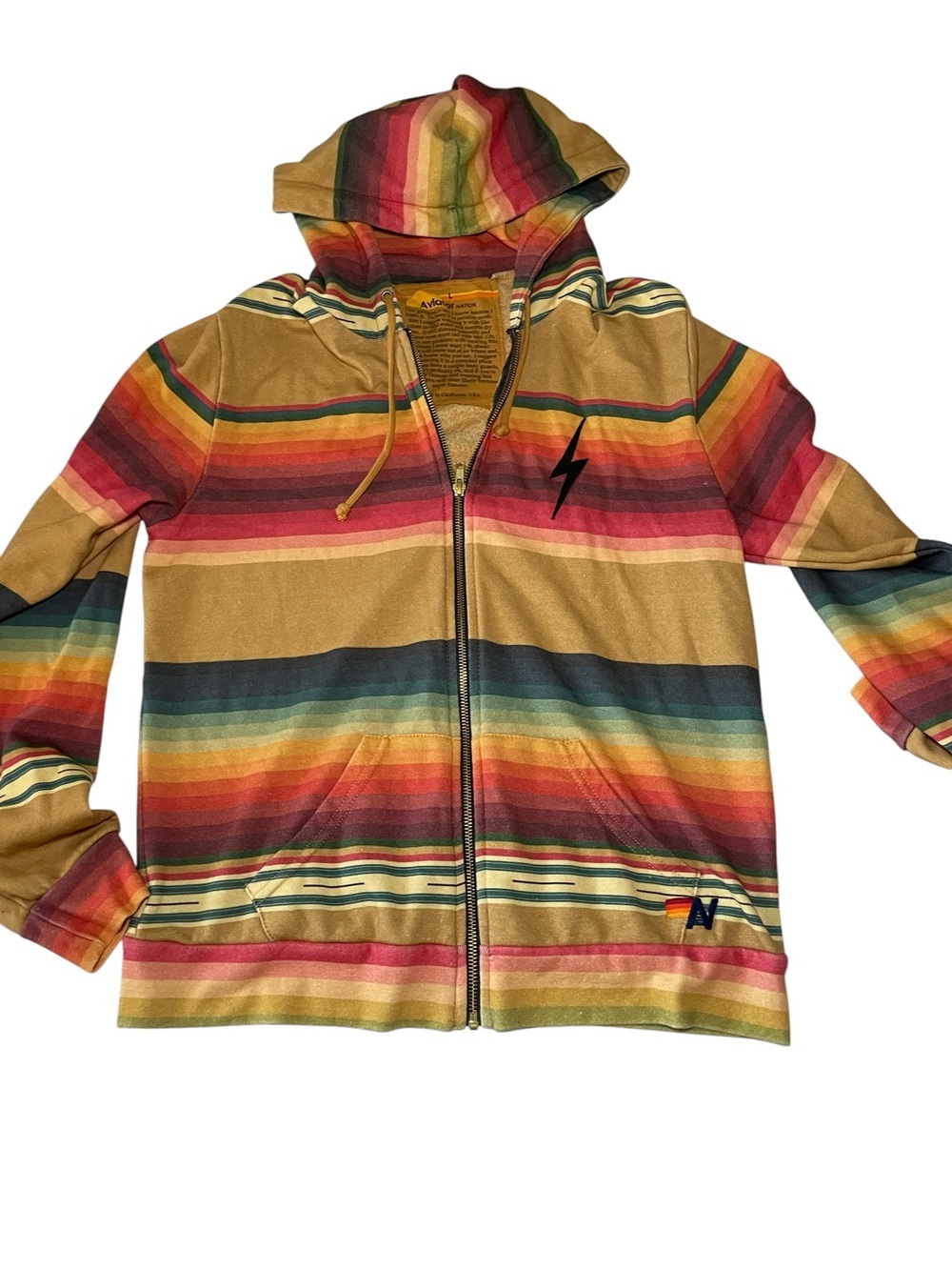 Aviator Nation Tulum Serape Bolt Stripe Zip Hoodie | Size Large | NWOT